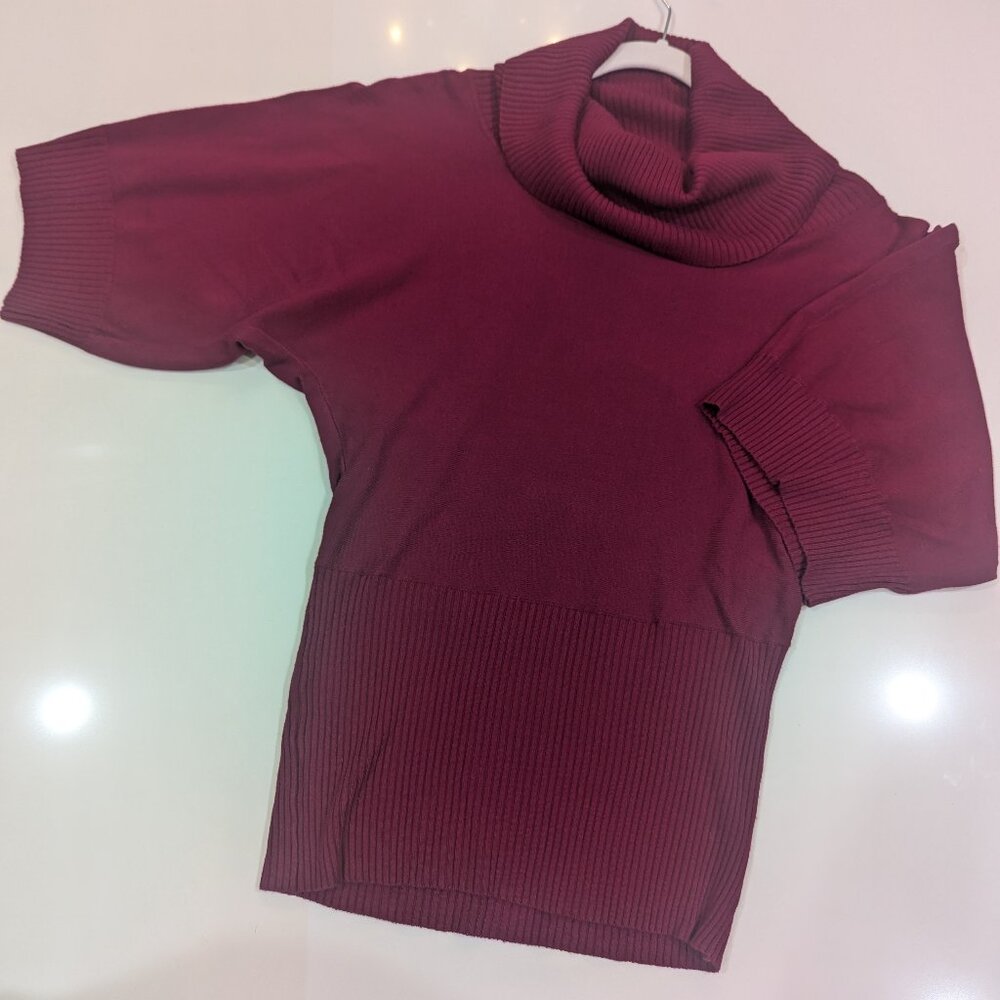 SHORT SLEEVE COWEL NECK HIGH WAISTED SWEATER SMALL